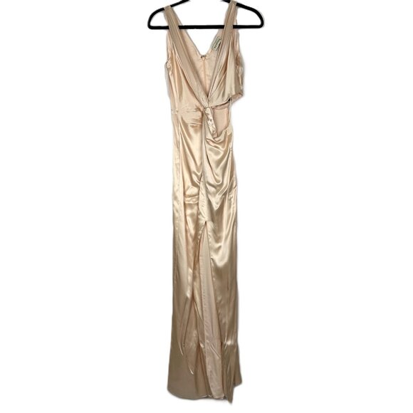 NWT Nicholas Silvina Waist Cutout Satin‎ Silk Gown Ricotta Nude Neutral Size 6 - Picture 2 of 10